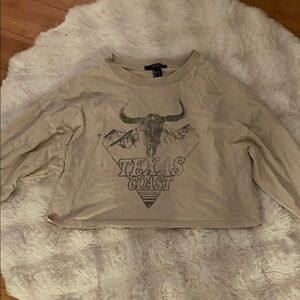 Cropped Beige Texas Coast Graphic Long Sleeve Top